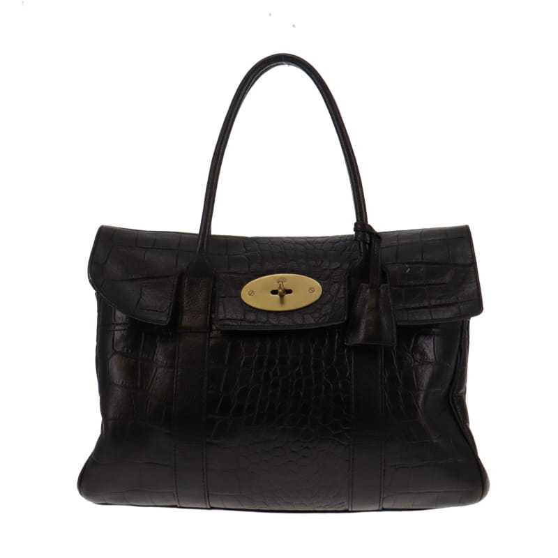 Mulberry Black Croc Embossed Heritage Bayswater