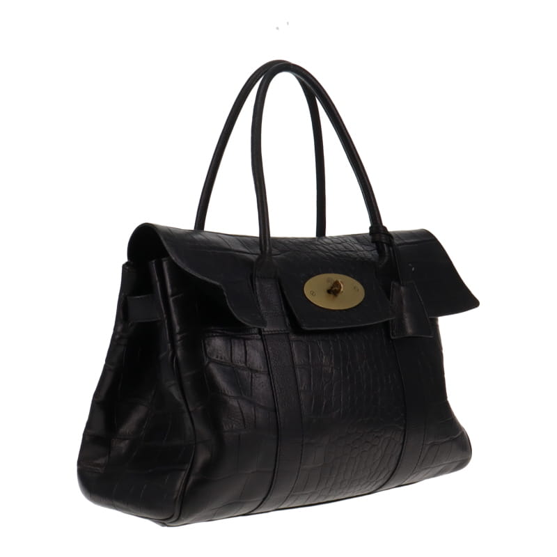 Mulberry Black Croc Embossed Heritage Bayswater