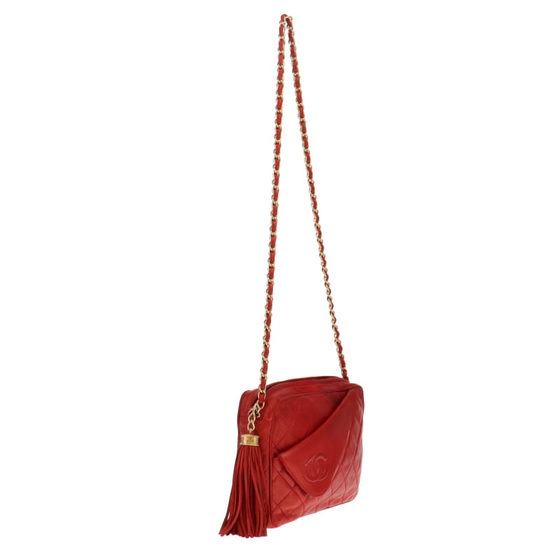 Chanel Vintage Red Quilted CC Lambskin Leather Crossbody 1986/88