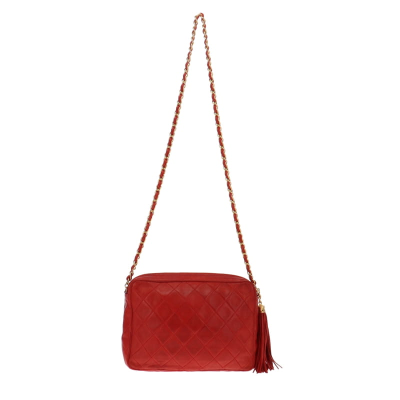 Chanel Vintage Red Quilted CC Lambskin Leather Crossbody 1986/88