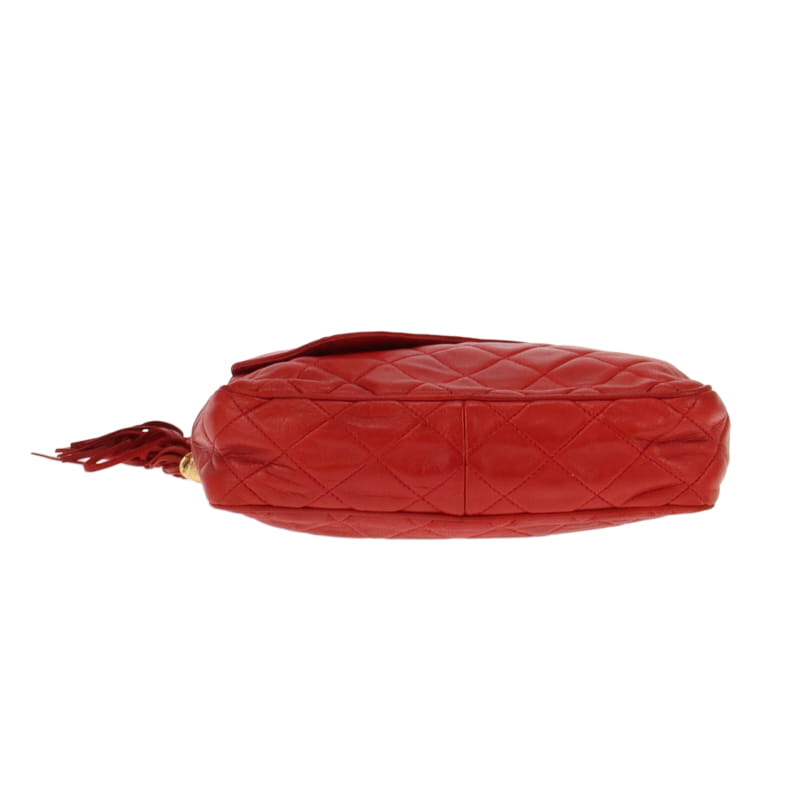 Chanel Vintage Red Quilted CC Lambskin Leather Crossbody 1986/88