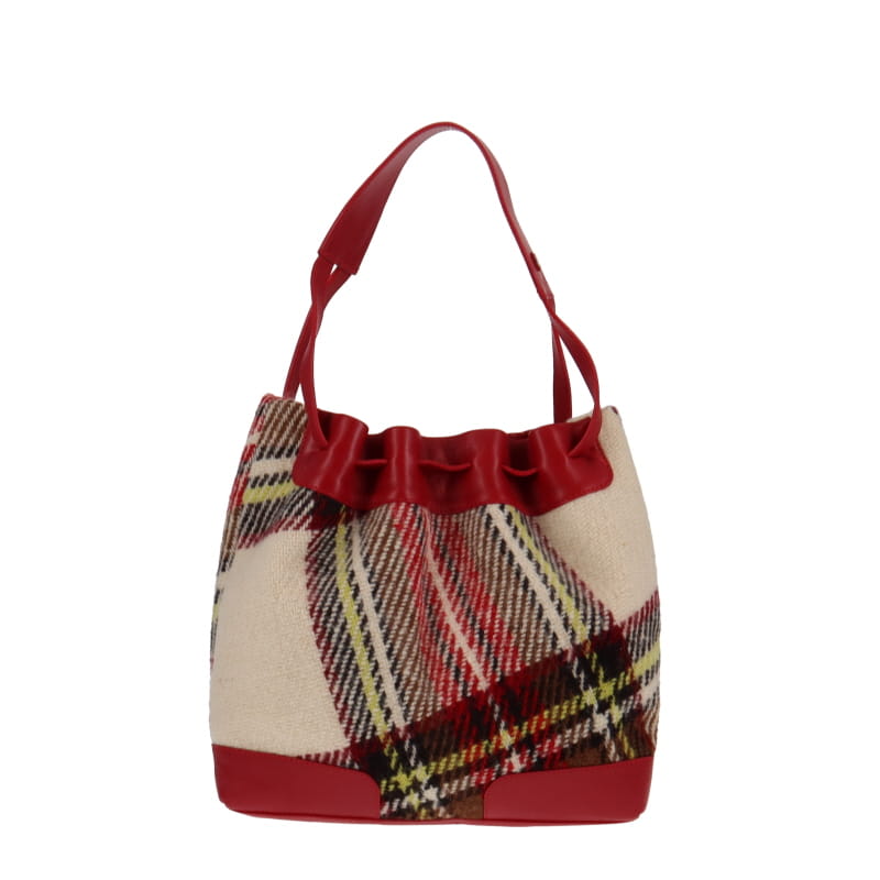 Burberry Red Tweed Check Bucket Bag