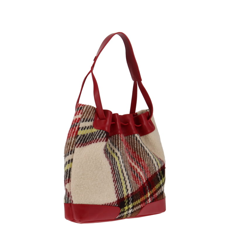 Burberry Red Tweed Check Bucket Bag