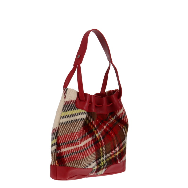 Burberry Red Tweed Check Bucket Bag
