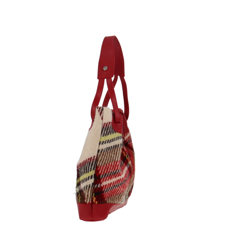 Burberry Red Tweed Check Bucket Bag