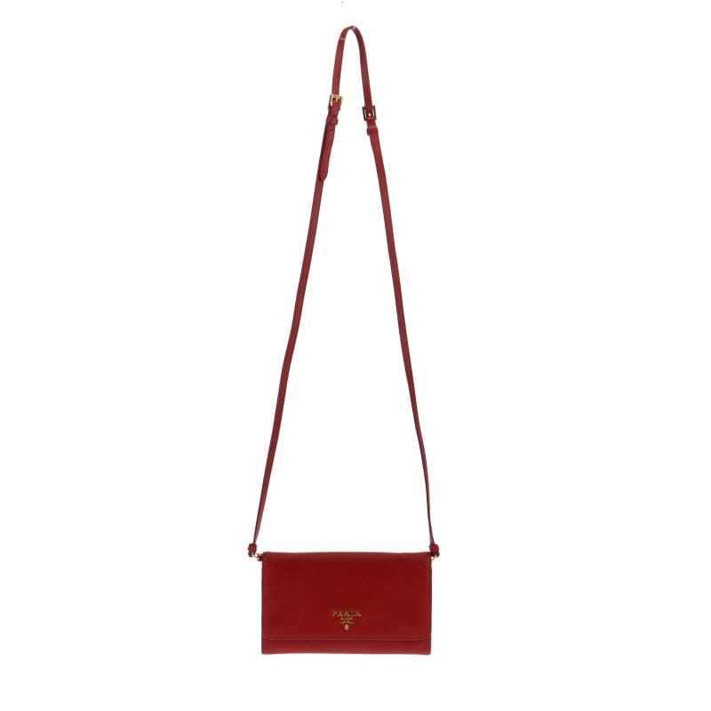 Prada Red Saffiano Wallet On Strap