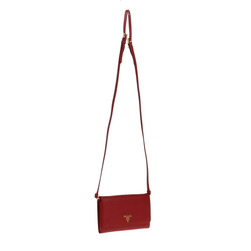 Prada Red Saffiano Wallet On Strap