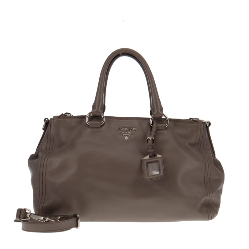 Prada Grey Soft Calf Double Zip Tote Nappa Soft