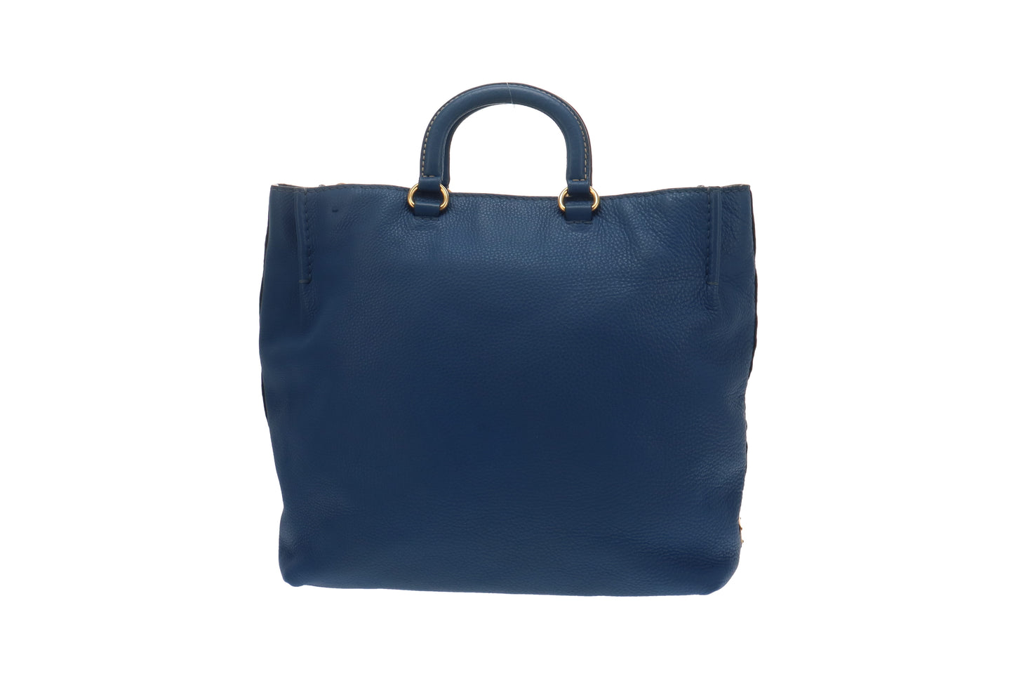 Prada Logo Embossed Blue Leather Tote With Strap