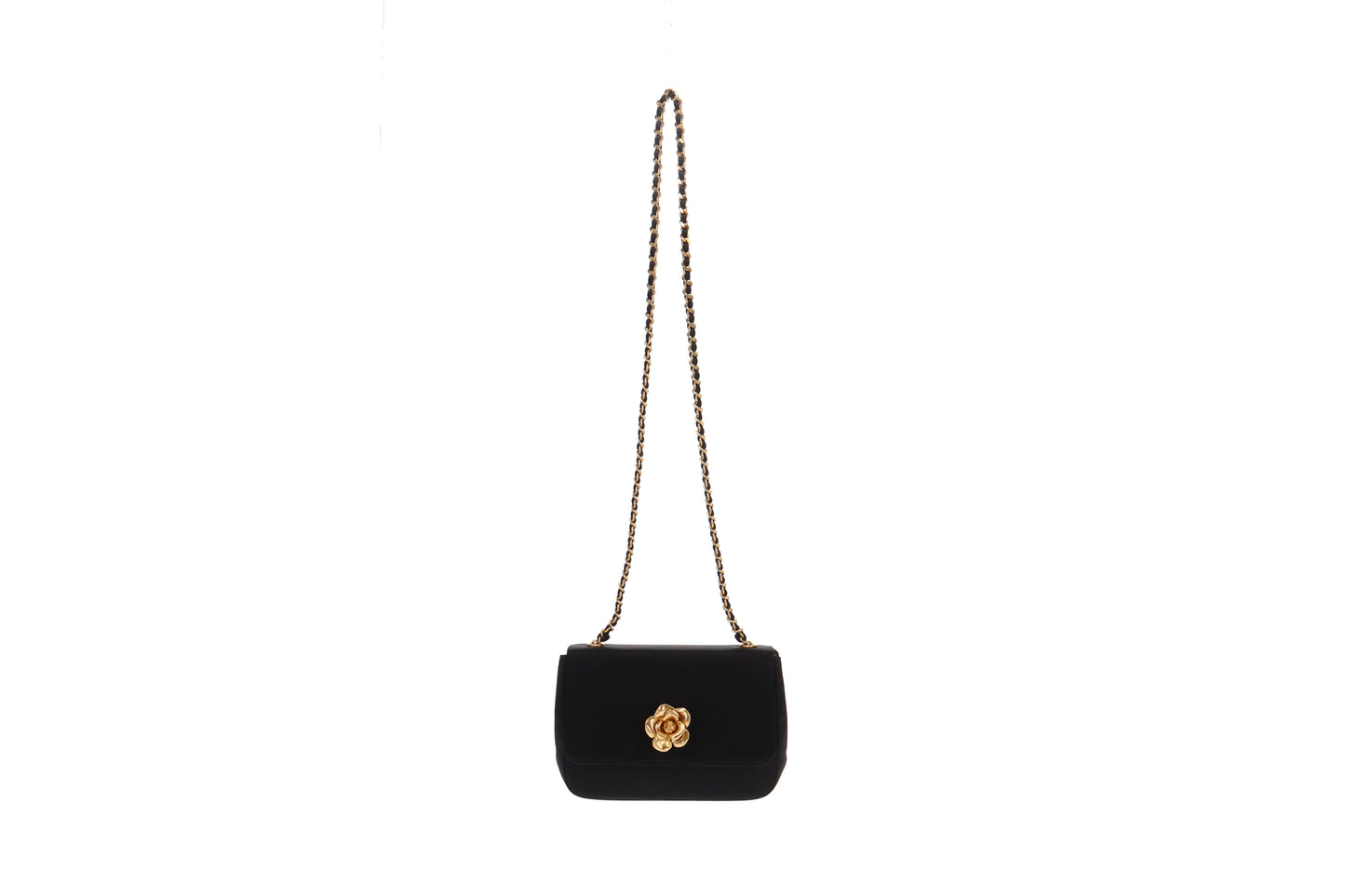 Chanel Vintage Black Satin Camelia Shoulder Bag 1997/99