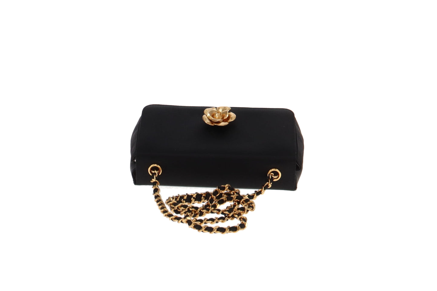 Chanel Vintage Black Satin Camelia Shoulder Bag 1997/99