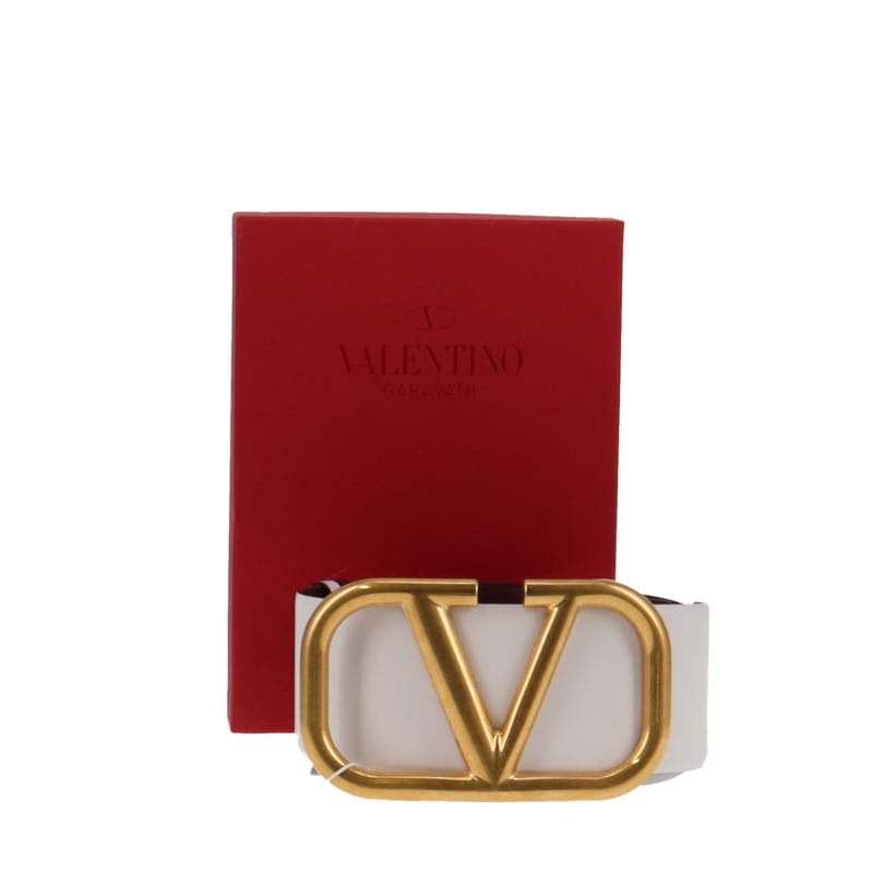 Valentino 70/28 Large Buckle Wide Reversible Burgundy/White Belt