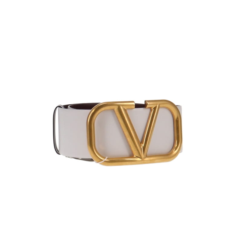 Valentino 70/28 Large Buckle Wide Reversible Burgundy/White Belt