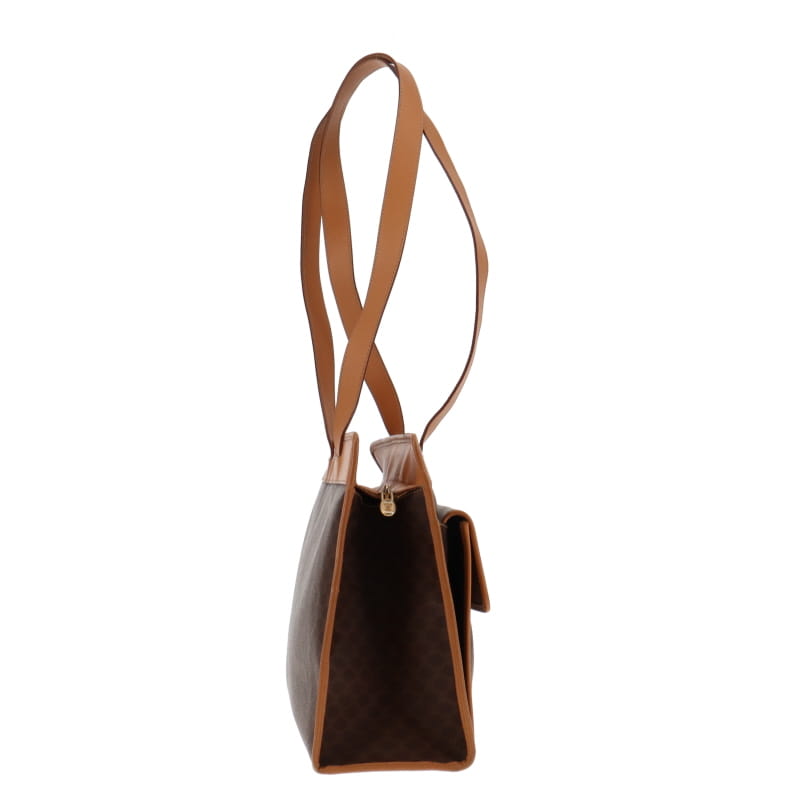 Celine Vintage Triomphe Canvas and Tan Leather Trim Shoulder Bag