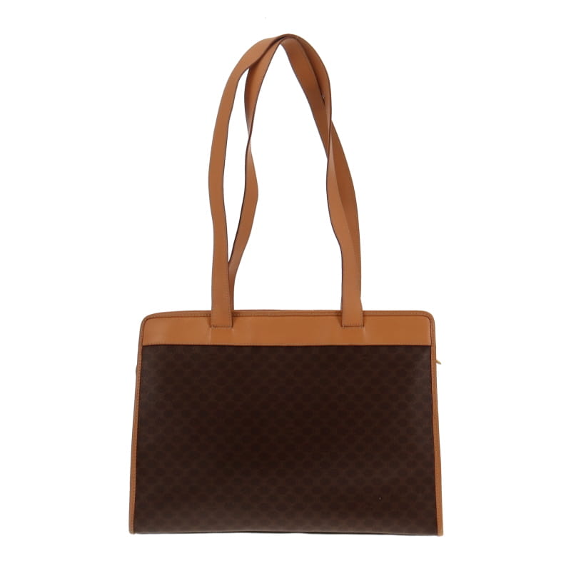 Celine Vintage Triomphe Canvas and Tan Leather Trim Shoulder Bag