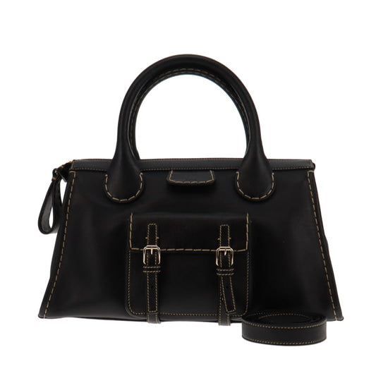 Chloe Edith Medium Top Stitch Day Bag Black