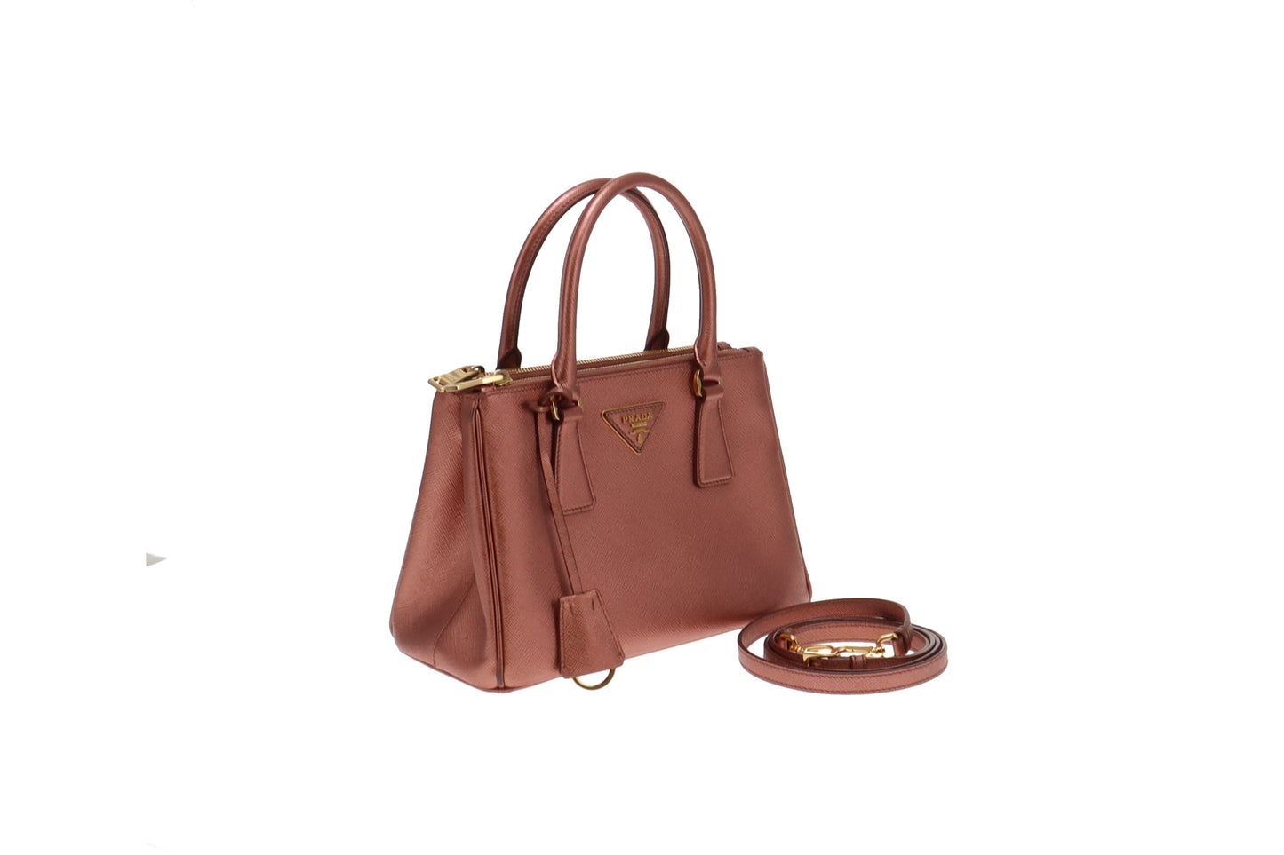 Prada Metallic Pink Saffiano Small Galleria Tote
