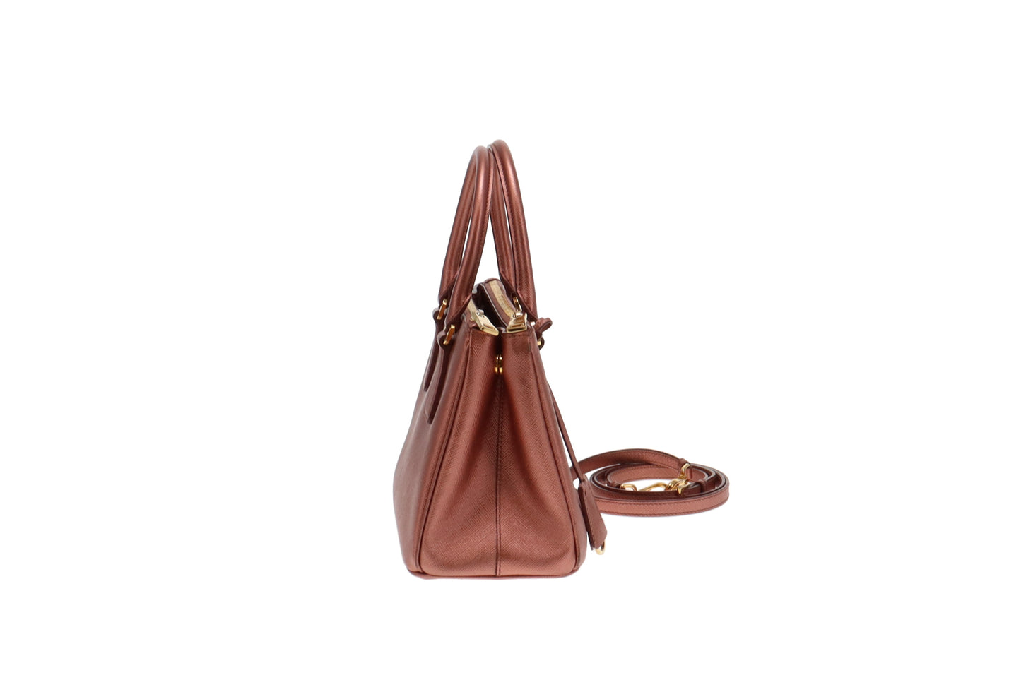 Prada Metallic Pink Saffiano Small Galleria Tote