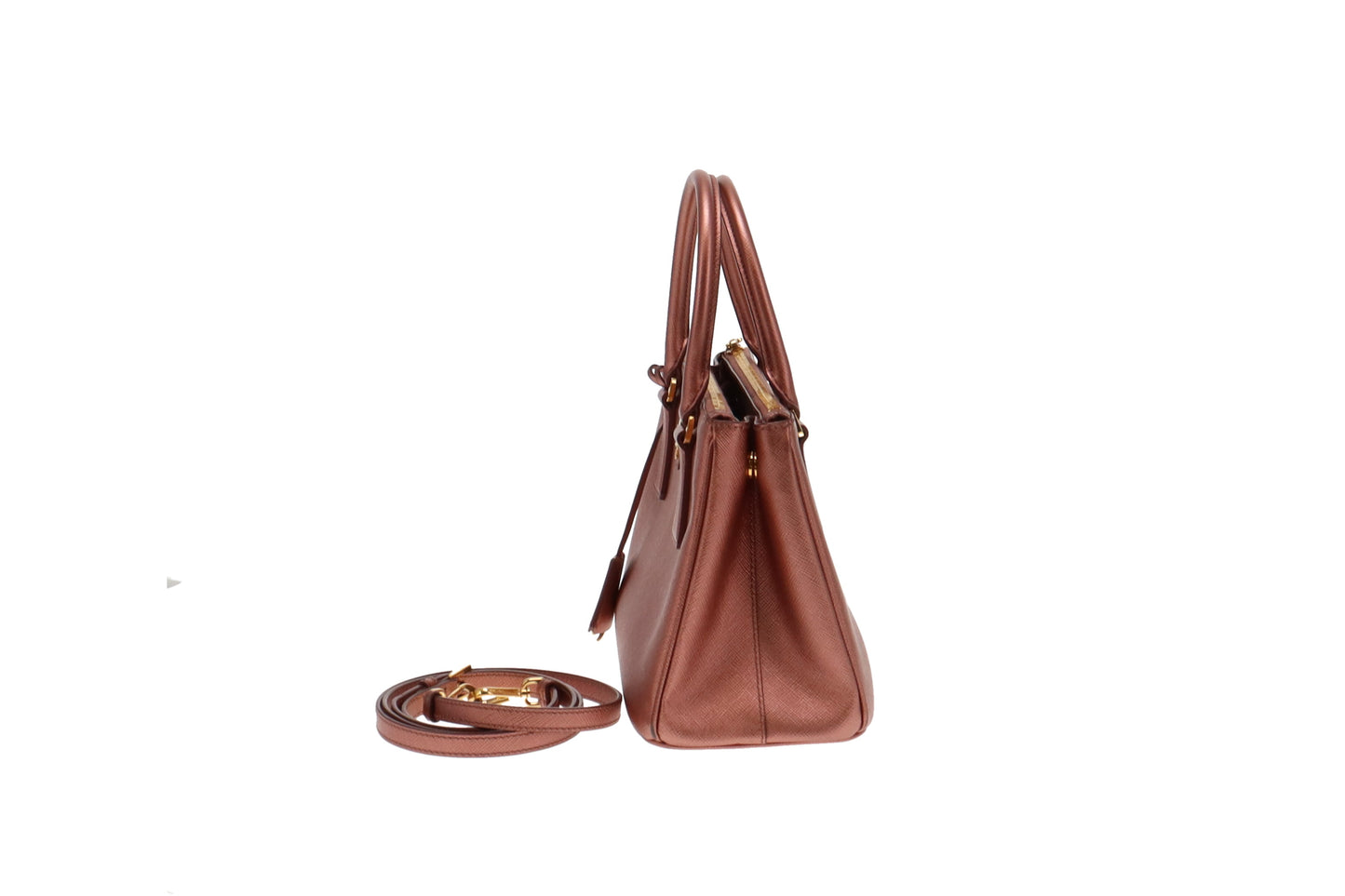 Prada Metallic Pink Saffiano Small Galleria Tote