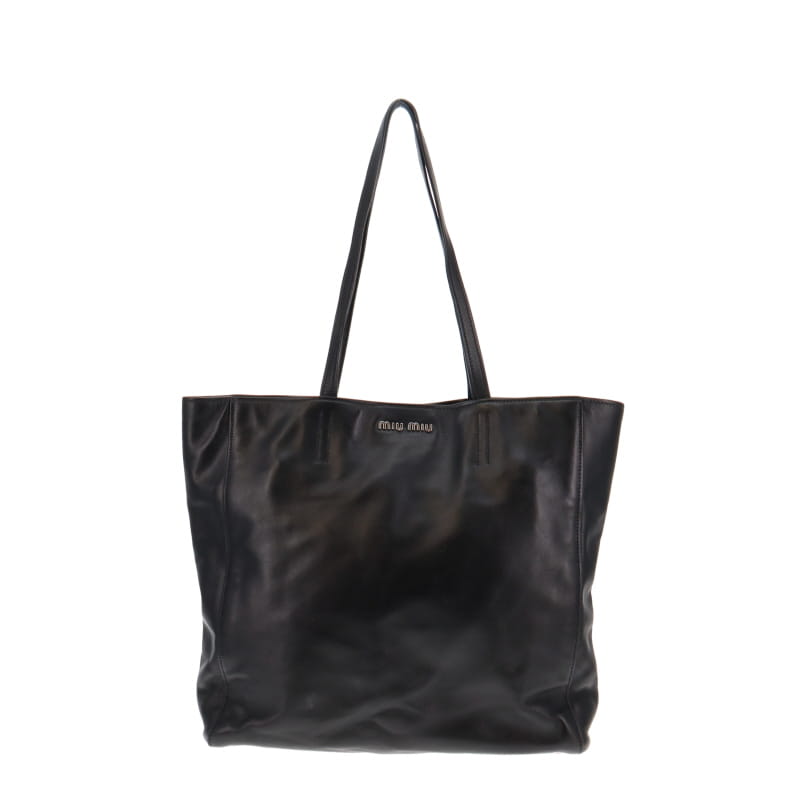 Miu Miu Black Vitello Soft Leather North South Tote SH
