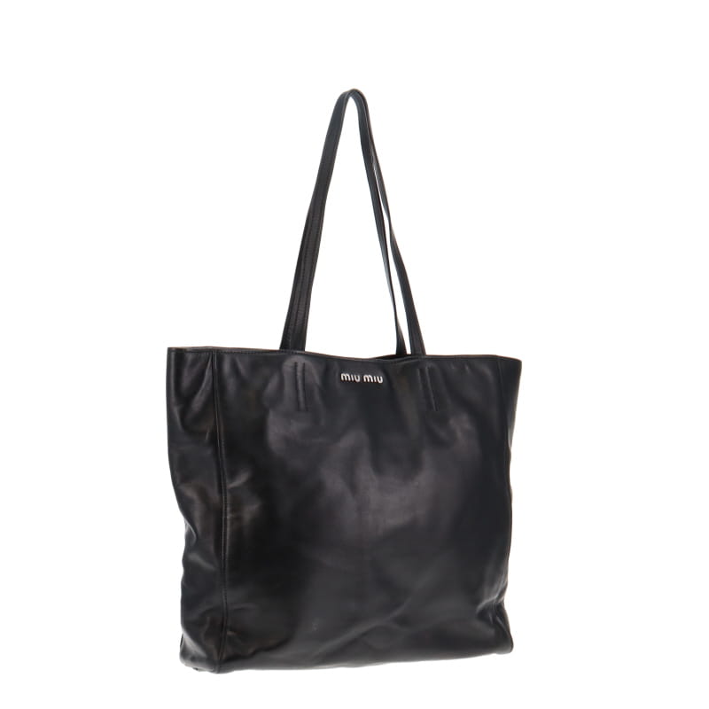 Miu Miu Black Vitello Soft Leather North South Tote SH