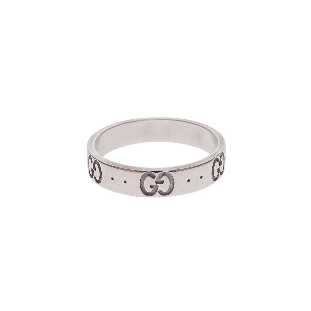 Gucci 18K White Gold Icon Band Small Ring (Size 53)