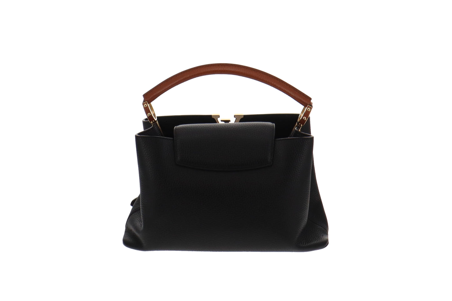 Louis Vuitton Black Leather Capucines MM With Logo Strap