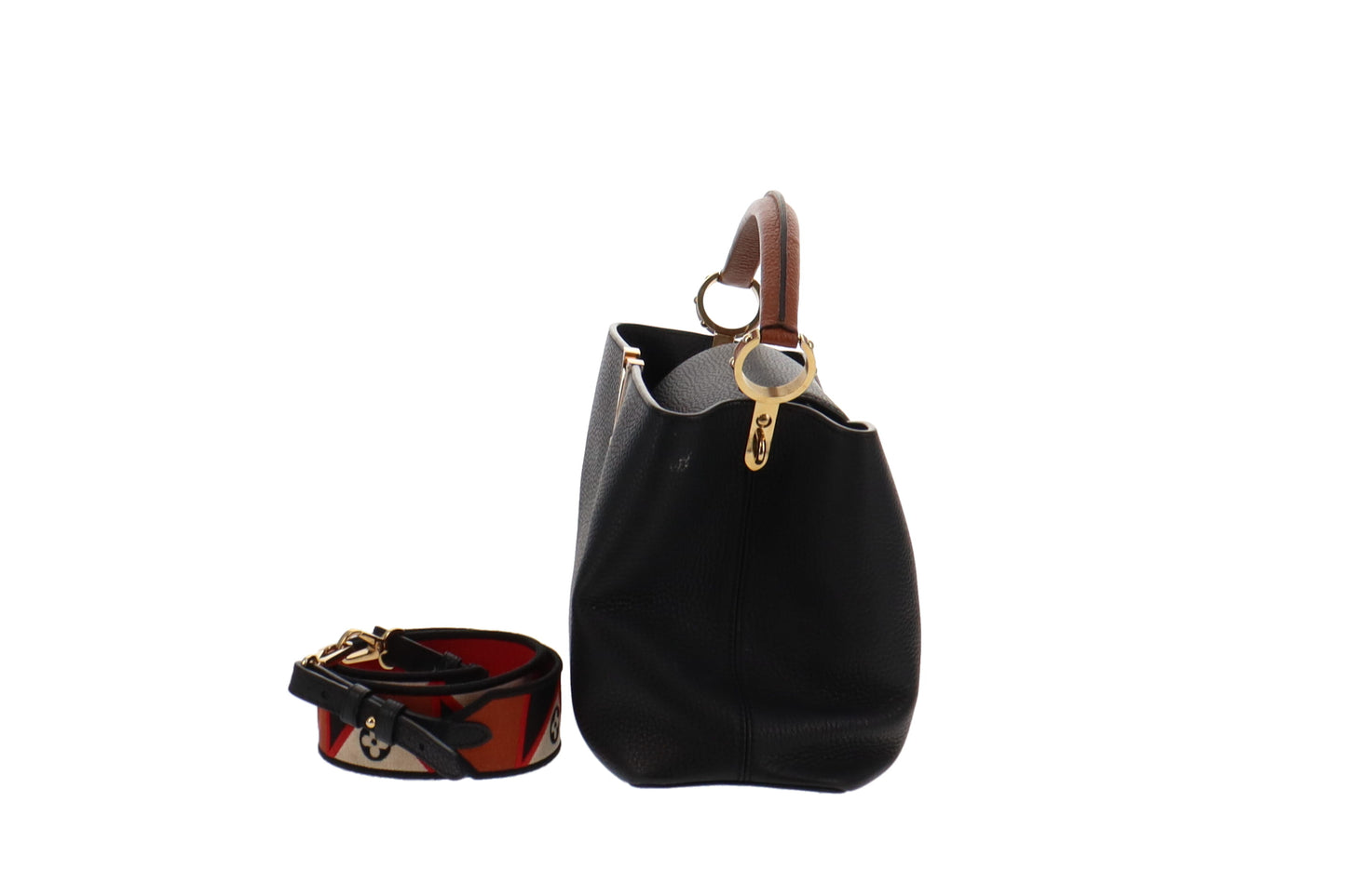 Louis Vuitton Black Leather Capucines MM With Logo Strap
