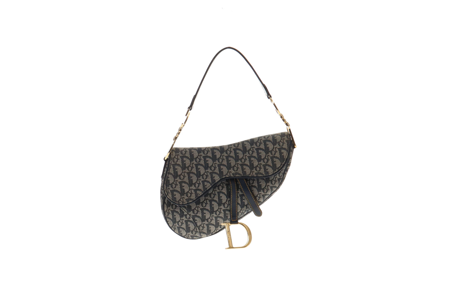 Dior Vintage Oblique Navy & Grey Saddle Bag
