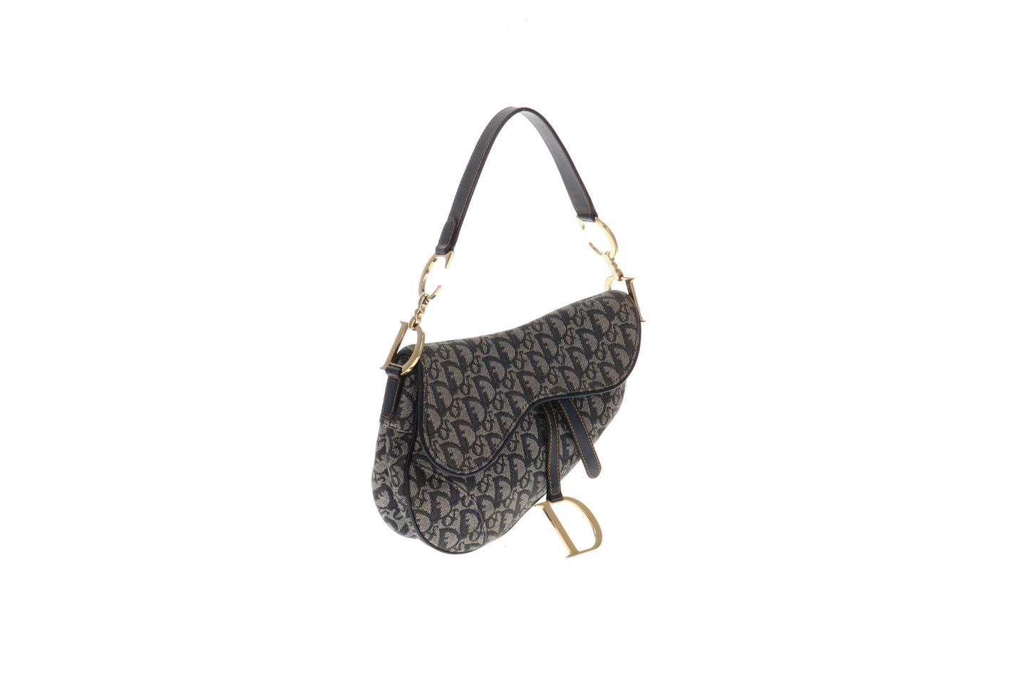Dior Vintage Oblique Navy & Grey Saddle Bag