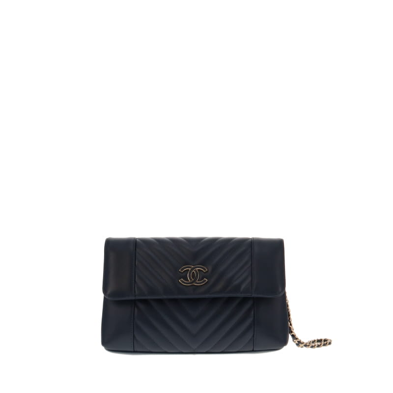 Chanel 2020 Chevron Daily Wristlet/Clutch Dark Teal