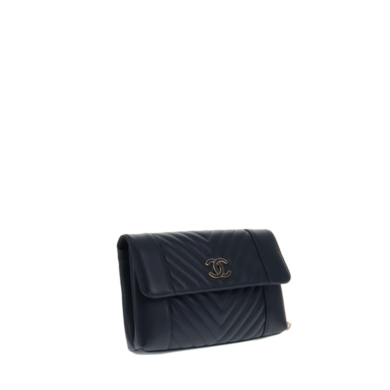 Chanel 2020 Chevron Daily Wristlet/Clutch Dark Teal