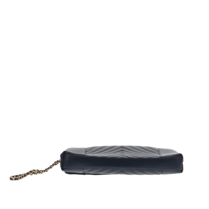 Chanel 2020 Chevron Daily Wristlet/Clutch Dark Teal