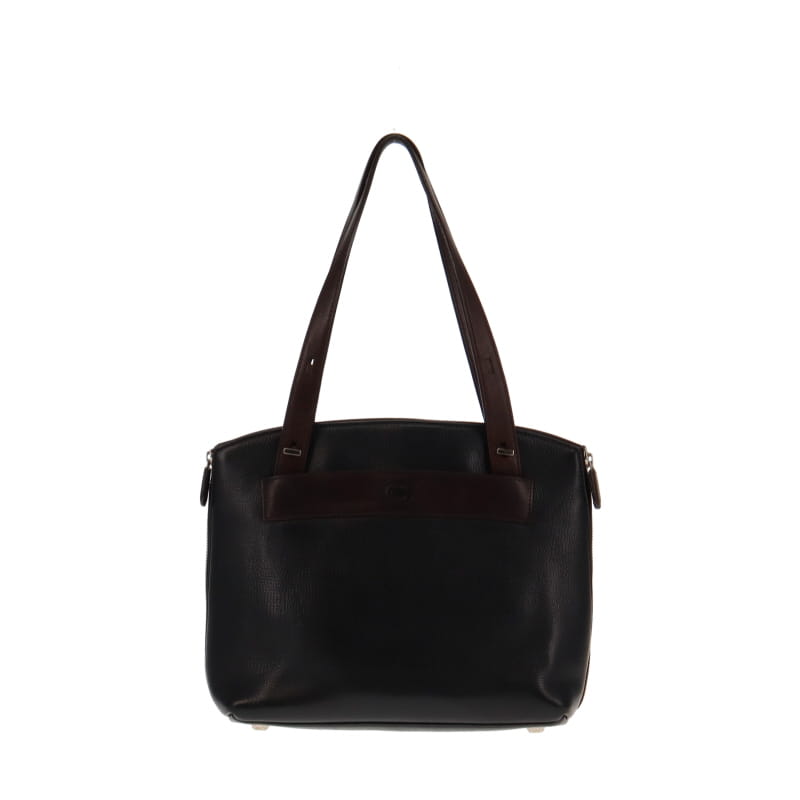 Chesneau Vintage Black And Brown Side Zip Top Handle Small Tote