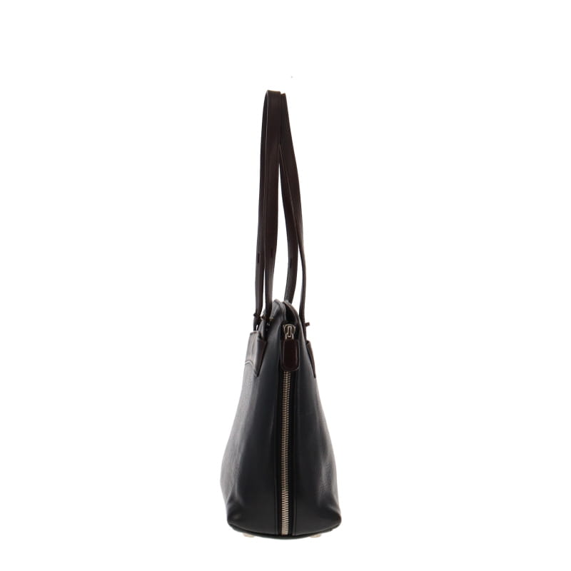 Chesneau Vintage Black And Brown Side Zip Top Handle Small Tote