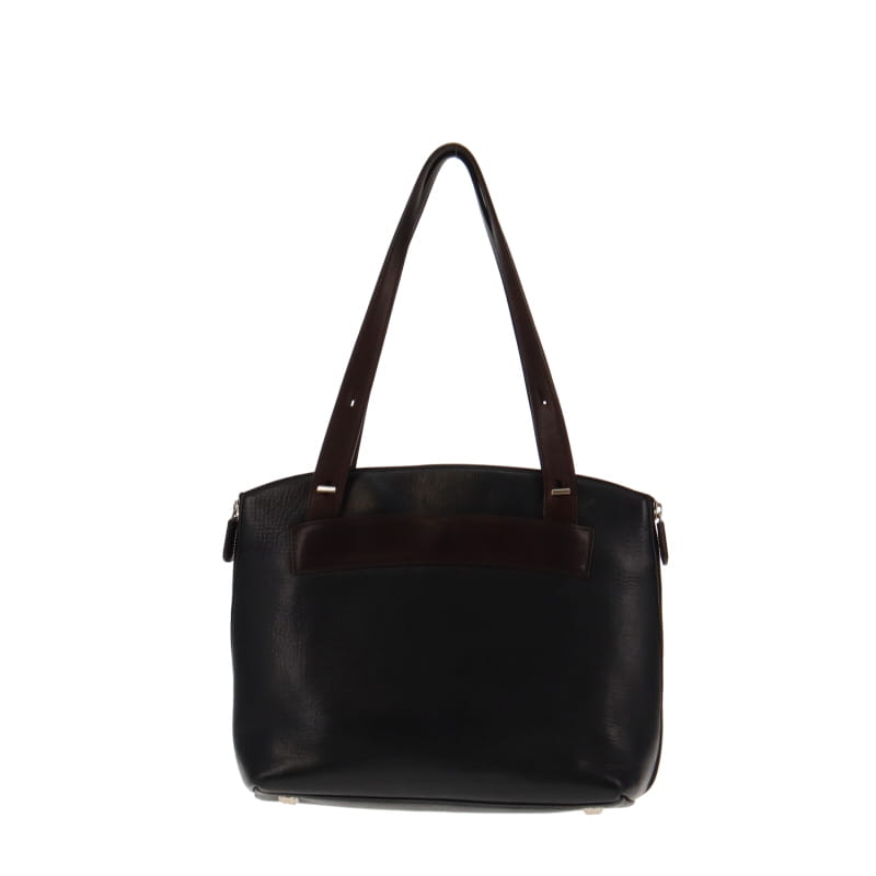 Chesneau Vintage Black And Brown Side Zip Top Handle Small Tote