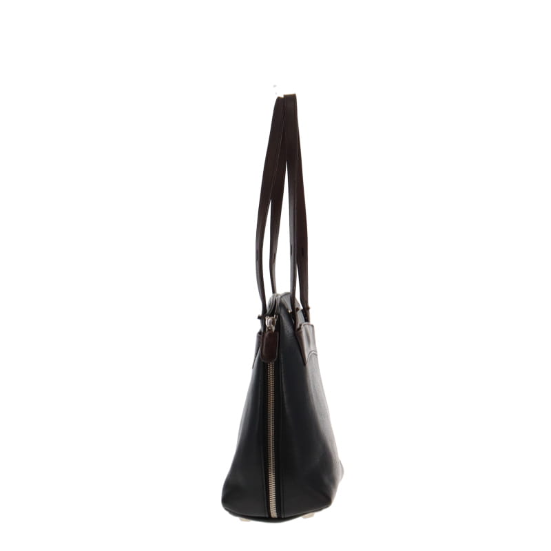 Chesneau Vintage Black And Brown Side Zip Top Handle Small Tote