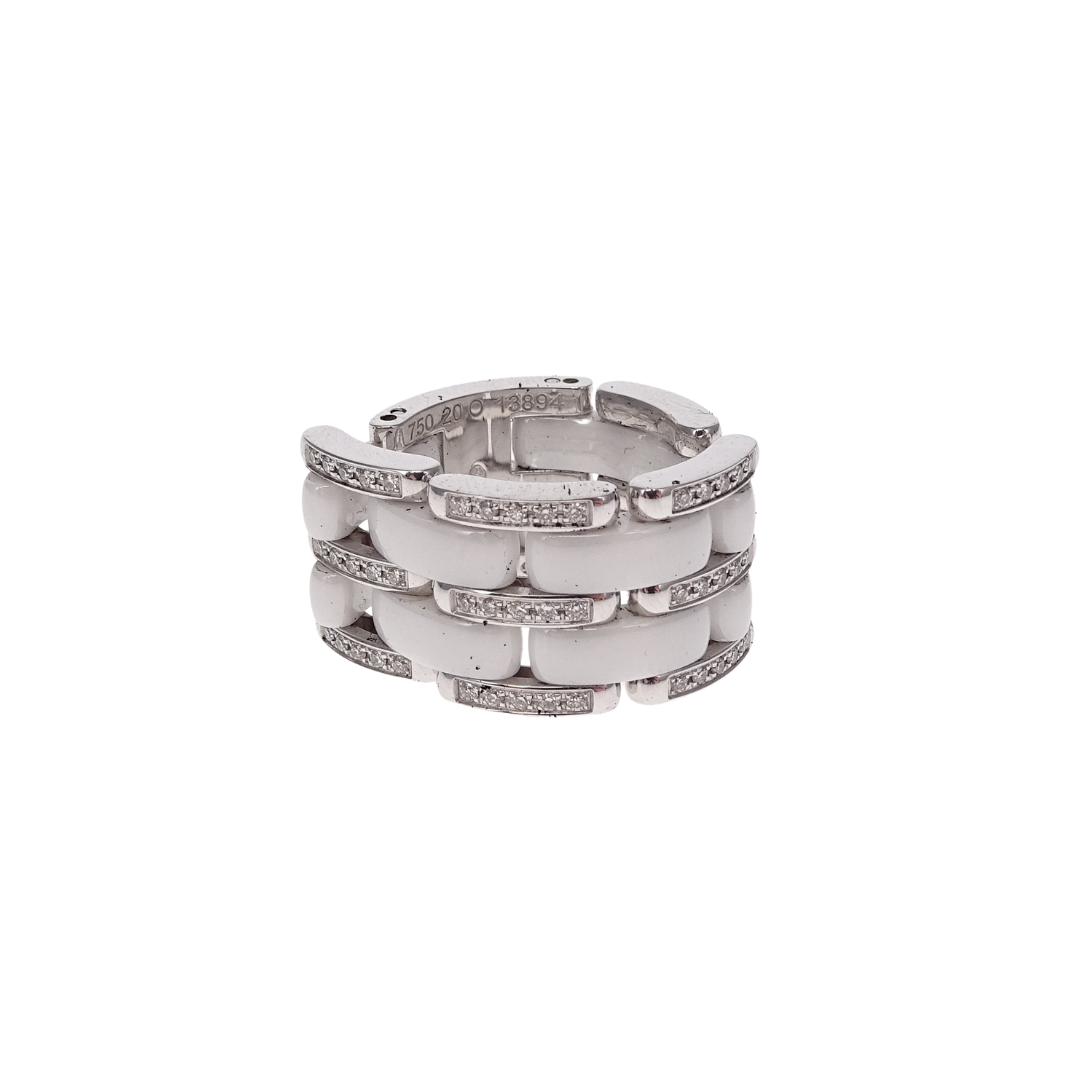 Chanel 18k White Gold, Ceramic and Diamond Large Flexible Ultra Ring (Size 51)