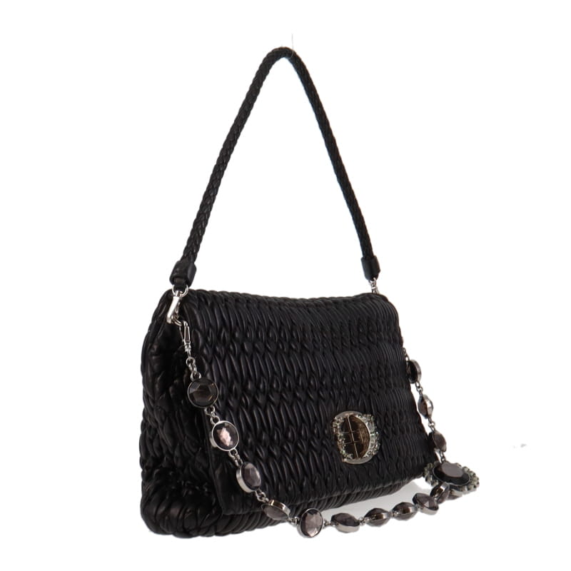 Miu Miu Black Matelasse Leather Jewelled Flap Bag