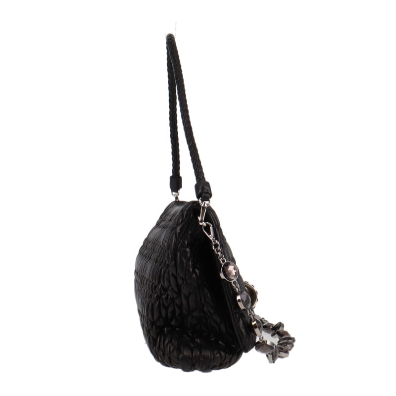 Miu Miu Black Matelasse Leather Jewelled Flap Bag