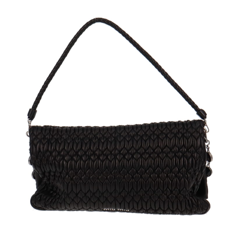 Miu Miu Black Matelasse Leather Jewelled Flap Bag