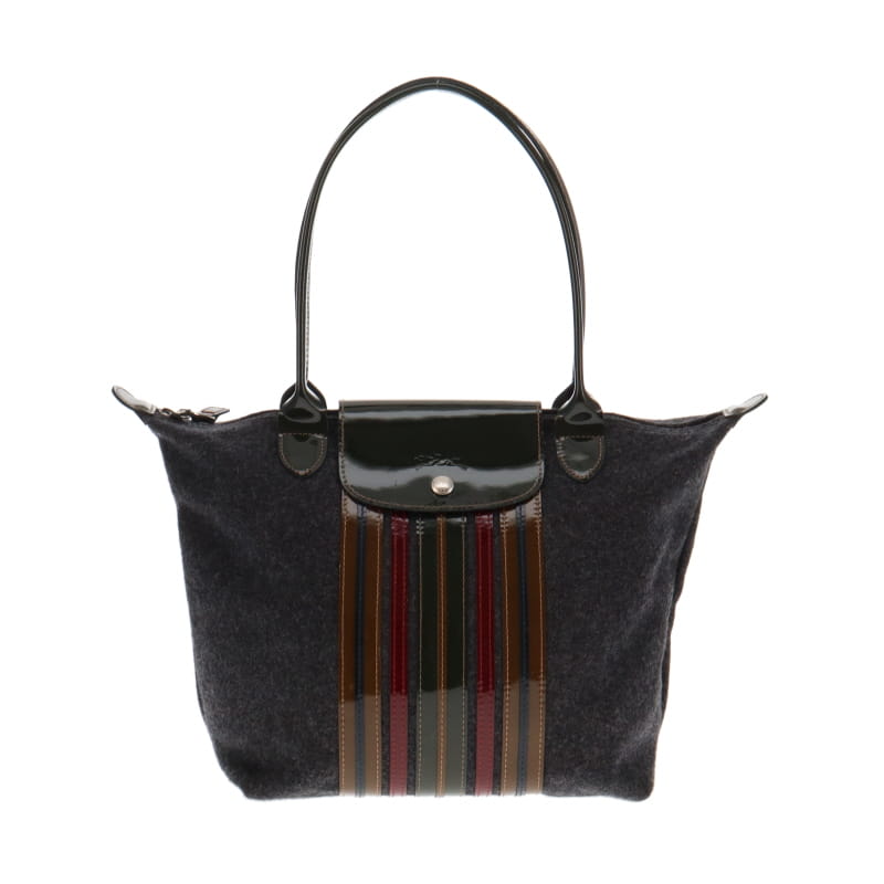 Longchamp Le Pliage Grey Tweed Striped Le Pliage Medium