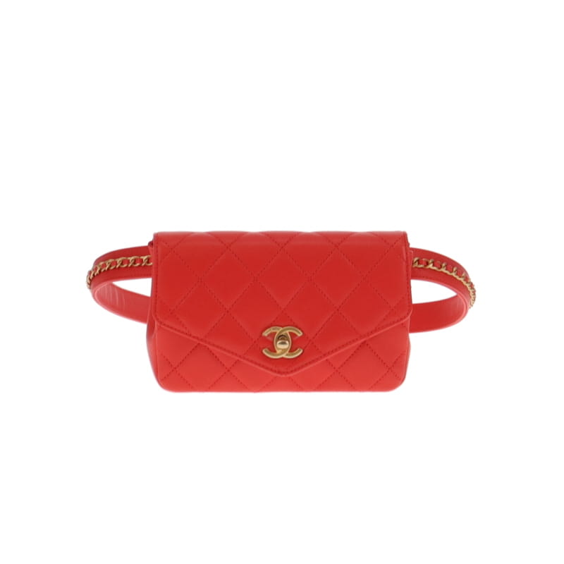 Chanel 2019 Envelope Flap Waist Bag Soft Red