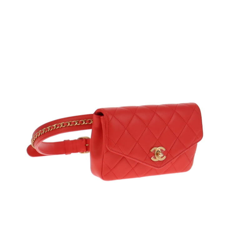 Chanel 2019 Envelope Flap Waist Bag Soft Red