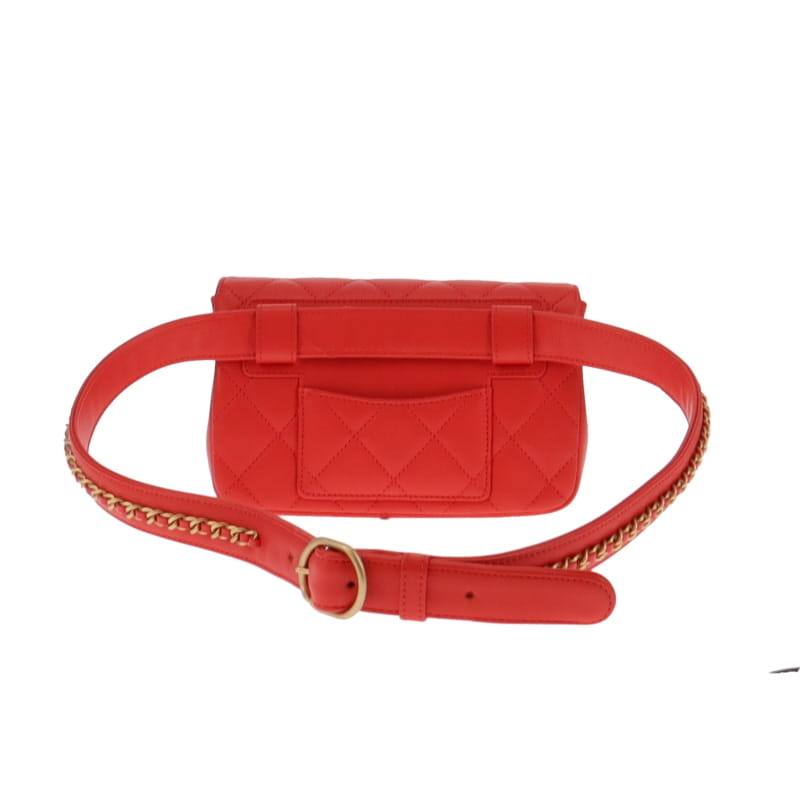 Chanel 2019 Envelope Flap Waist Bag Soft Red