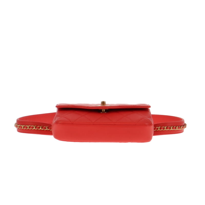 Chanel 2019 Envelope Flap Waist Bag Soft Red