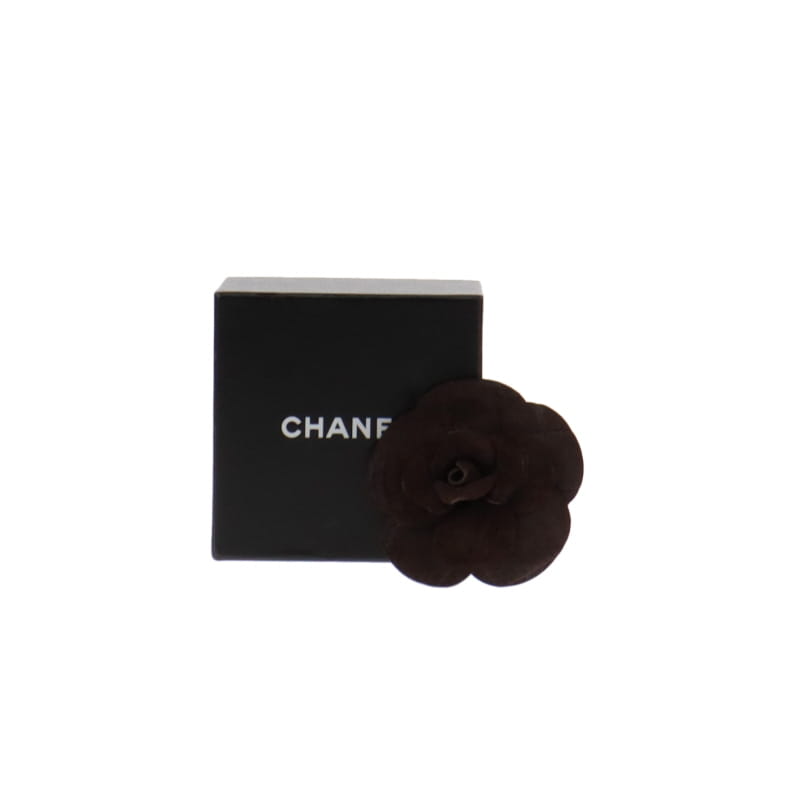 Chanel Dark Brown Suede Stitch Detail Camellia Brooch