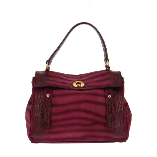 YSL Muse Two Fuschia Croc Embossed Nubuck