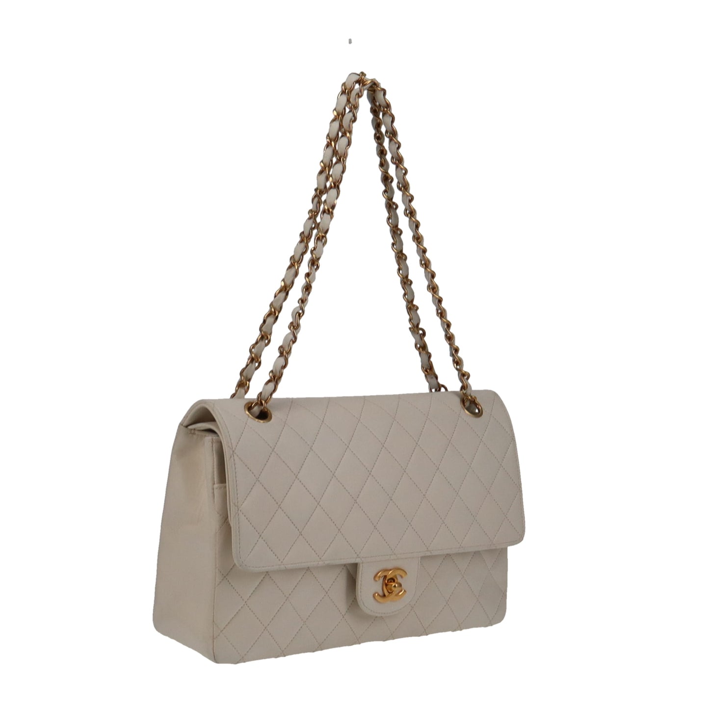 Chanel Classic Vintage Flap White Lambskin 1986 1st Series Medium
