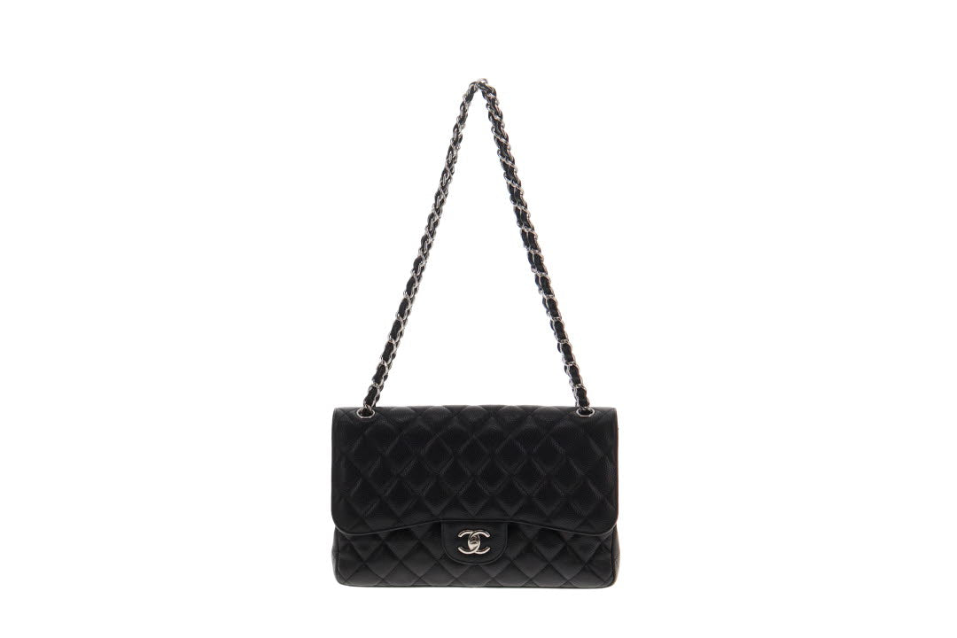Chanel Black Caviar SHW Classic Jumbo Double Flap